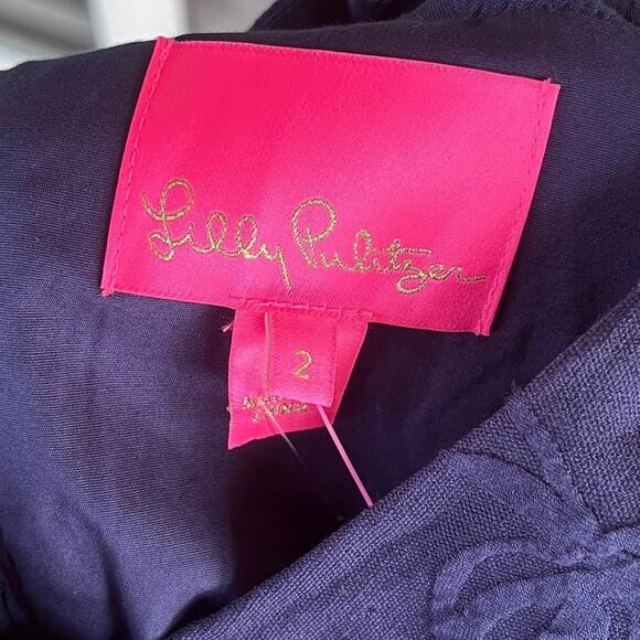 NEW Sz 2 Lilly Pulitzer Ivanna Long Sleeve Navy Caliente Pucker Jacquard Romper - Picture 11 of 11